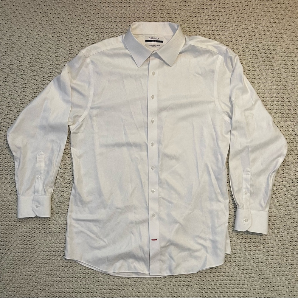 Cremieux Slim Fit 17 35 100% Non-Iron Pima Cotton White Button Dress Shirt